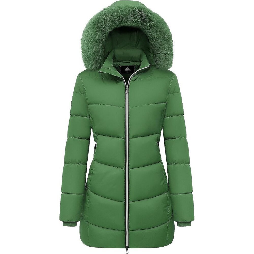 Women's Green Winter Windproof Warm Down Coats Waterproof Hooded Puffer Jacket